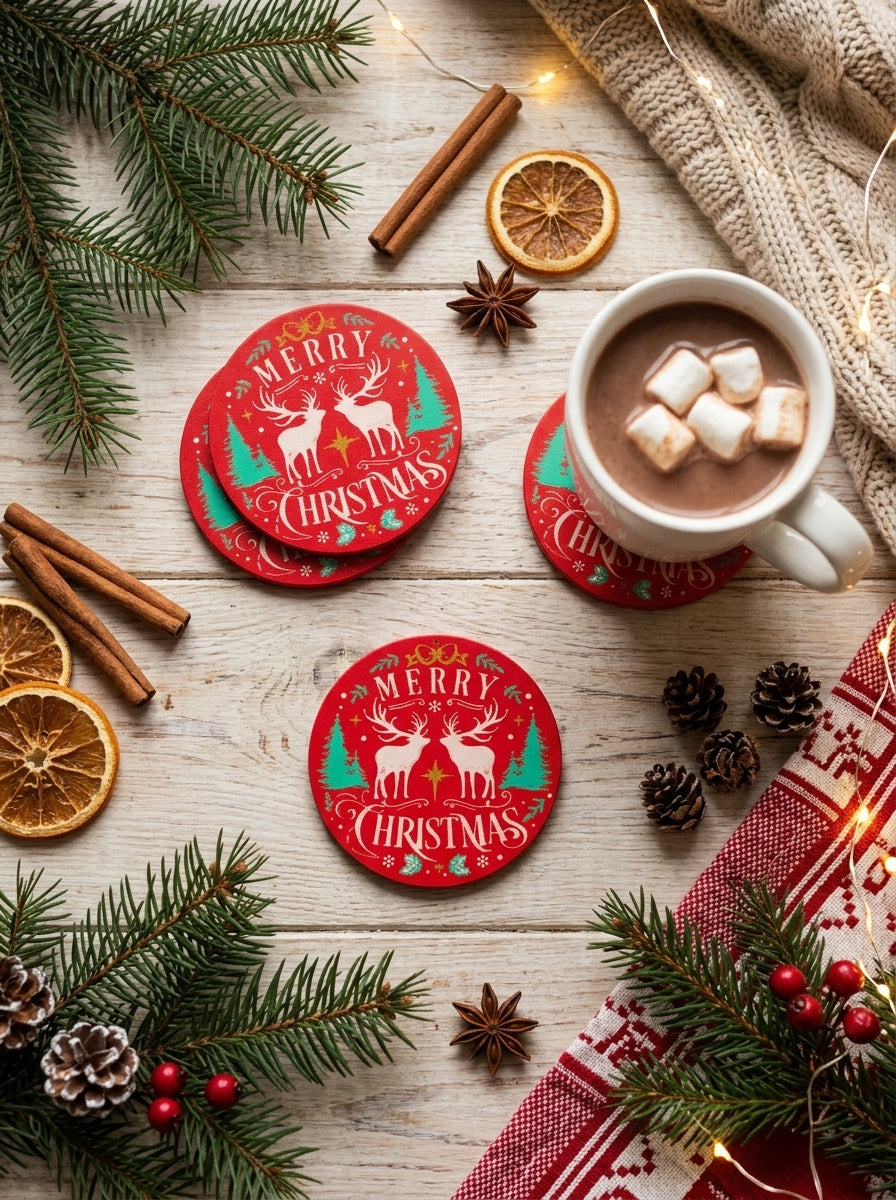 Merry Christmas Reindeer Coaster