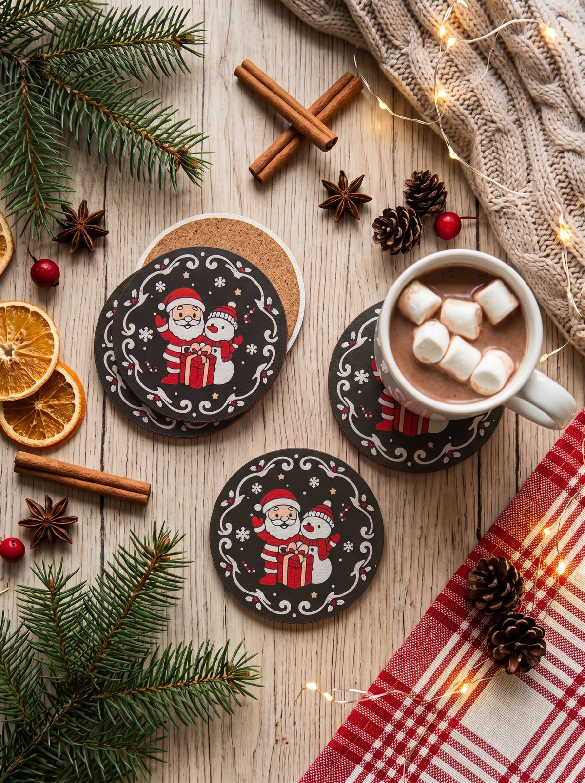 Santa & Snowman Christmas Coaster