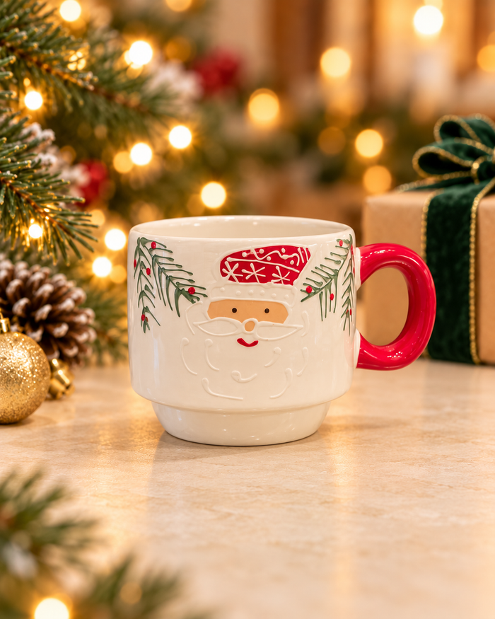 Santa Coffee Mug with Red Handle