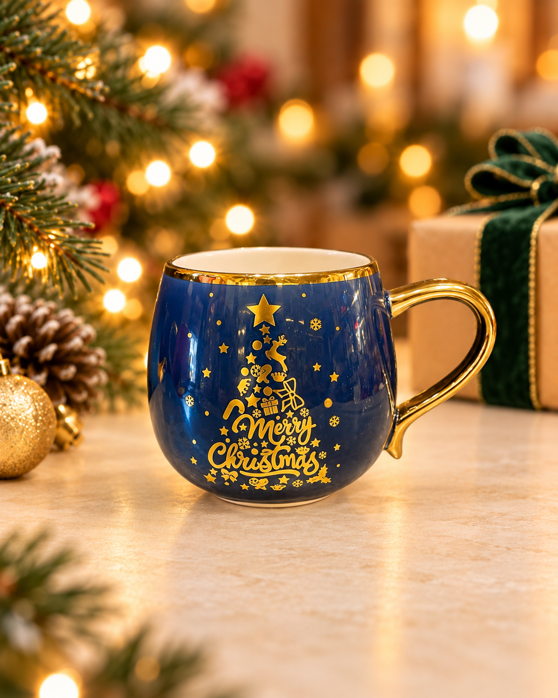 Gold Christmas Mug Navy